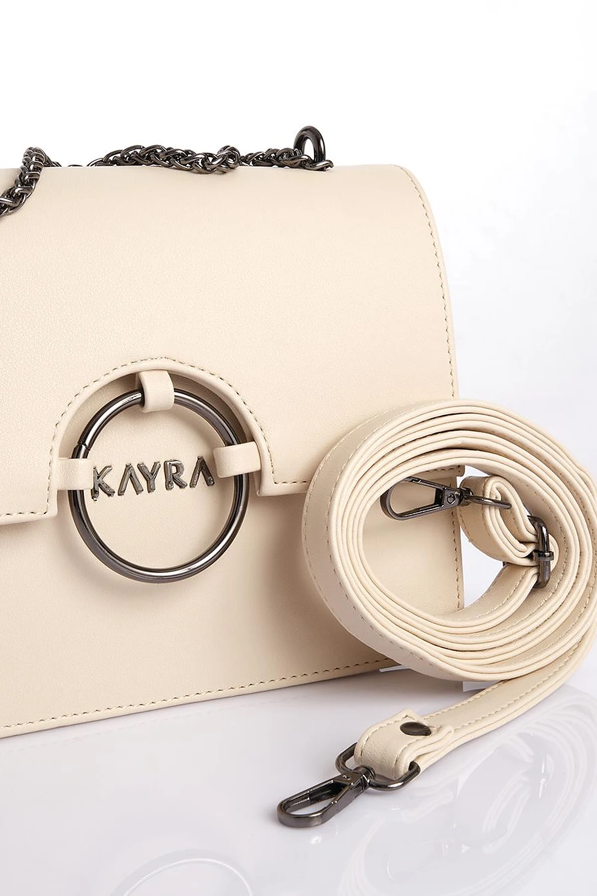 Shoulder Bag with Buckle Detailed Cream