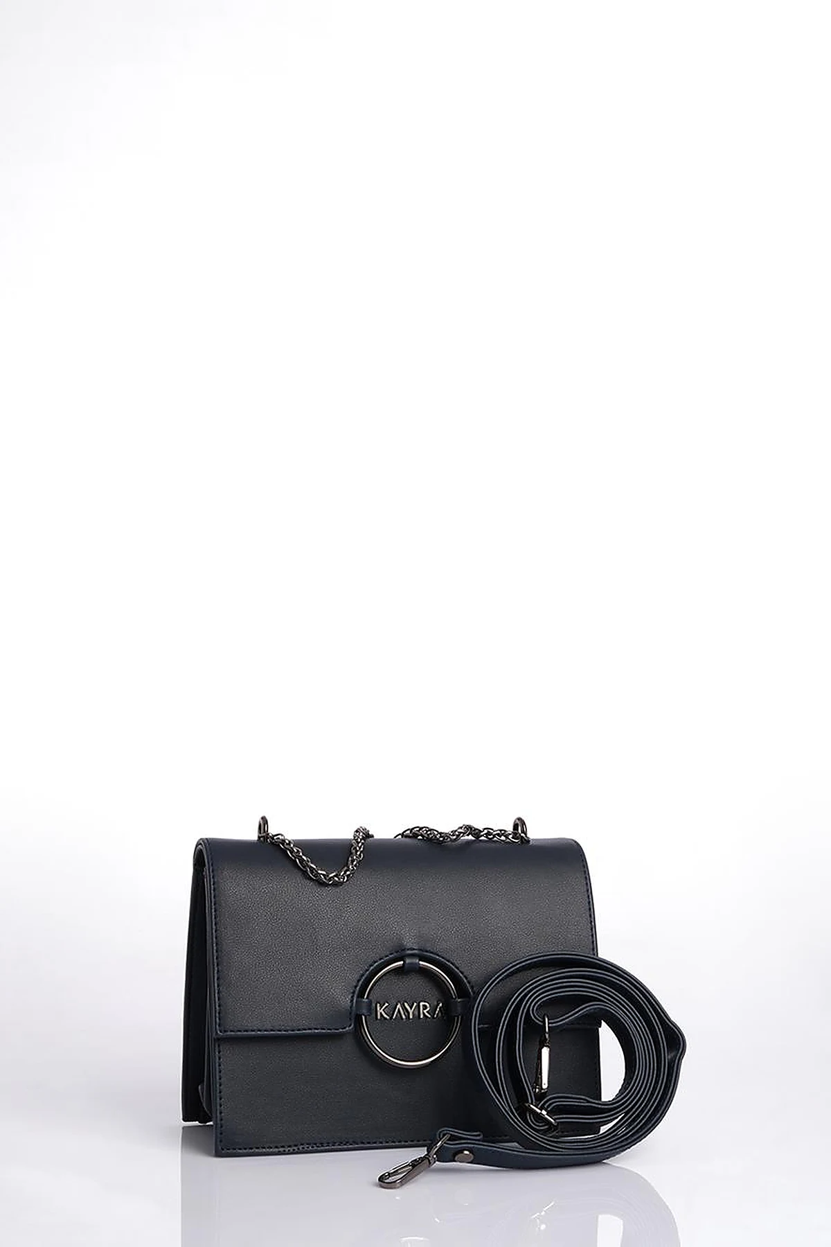 Shoulder Bag with Buckle Detailed Navy Blue