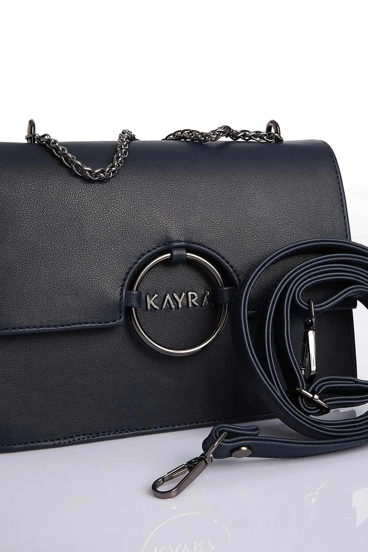 Shoulder Bag with Buckle Detailed Navy Blue