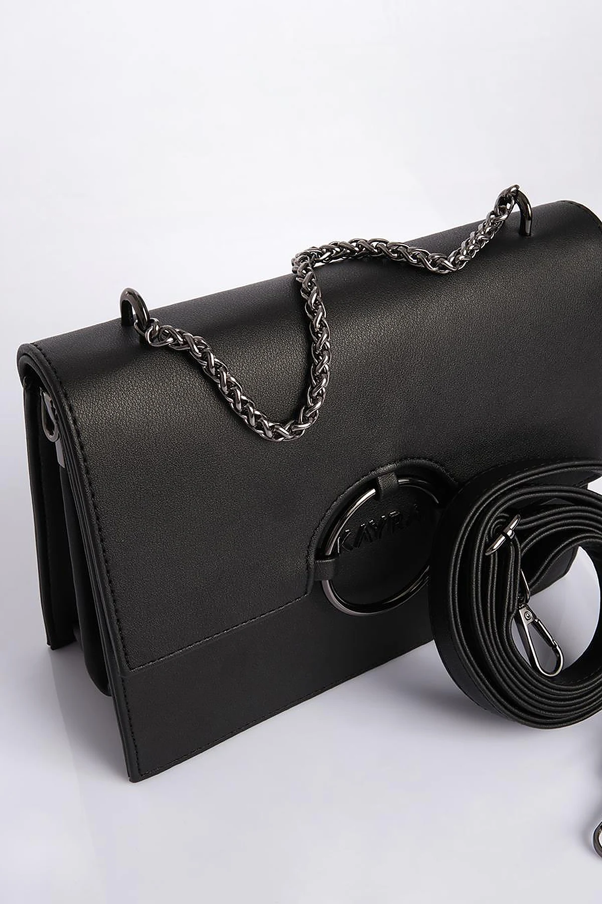 Shoulder Bag with Buckle Detailed Black