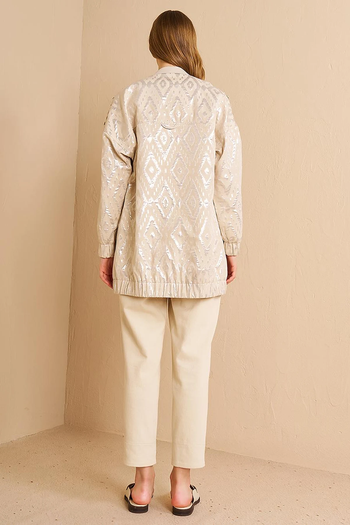 Lozenge Patterned Jacquard Jacket Cream