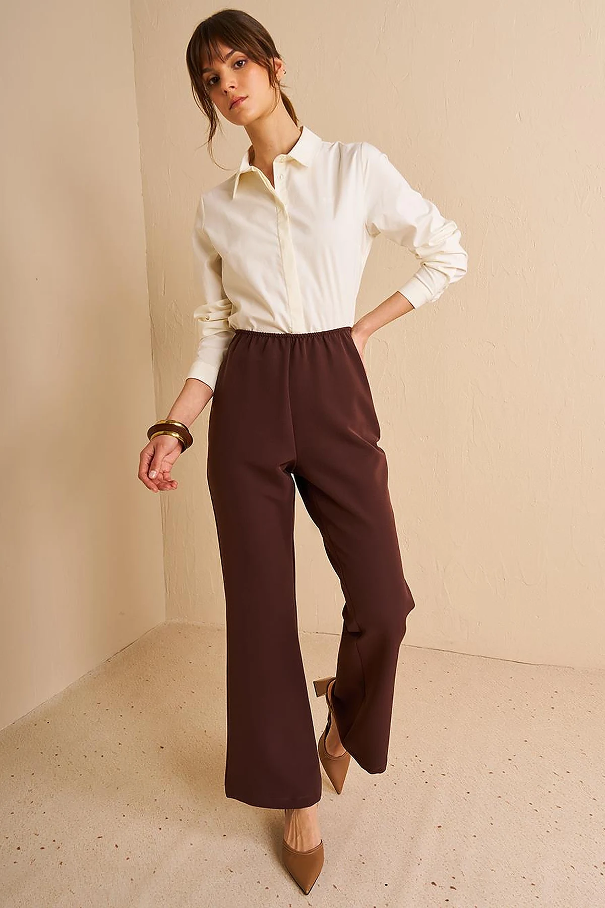 Flare Fit Trousers Dark Coffee