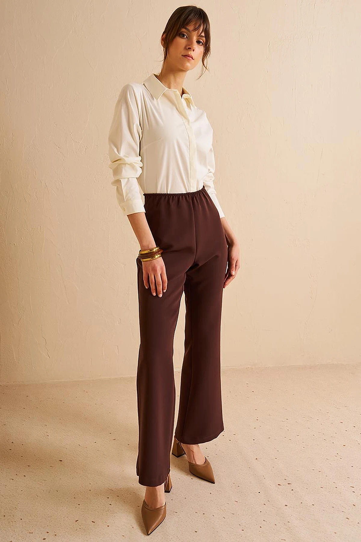 Flare Fit Trousers Dark Coffee