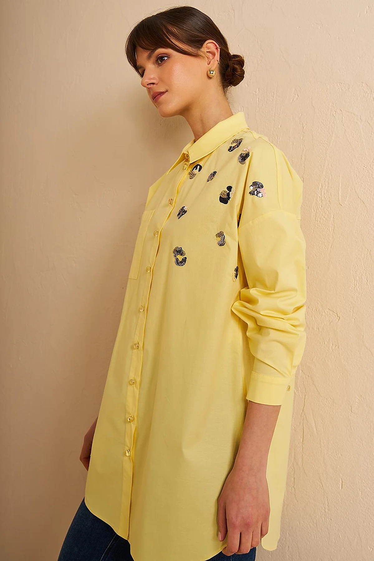 Sequin-Embellished Cotton Tunic Lemon