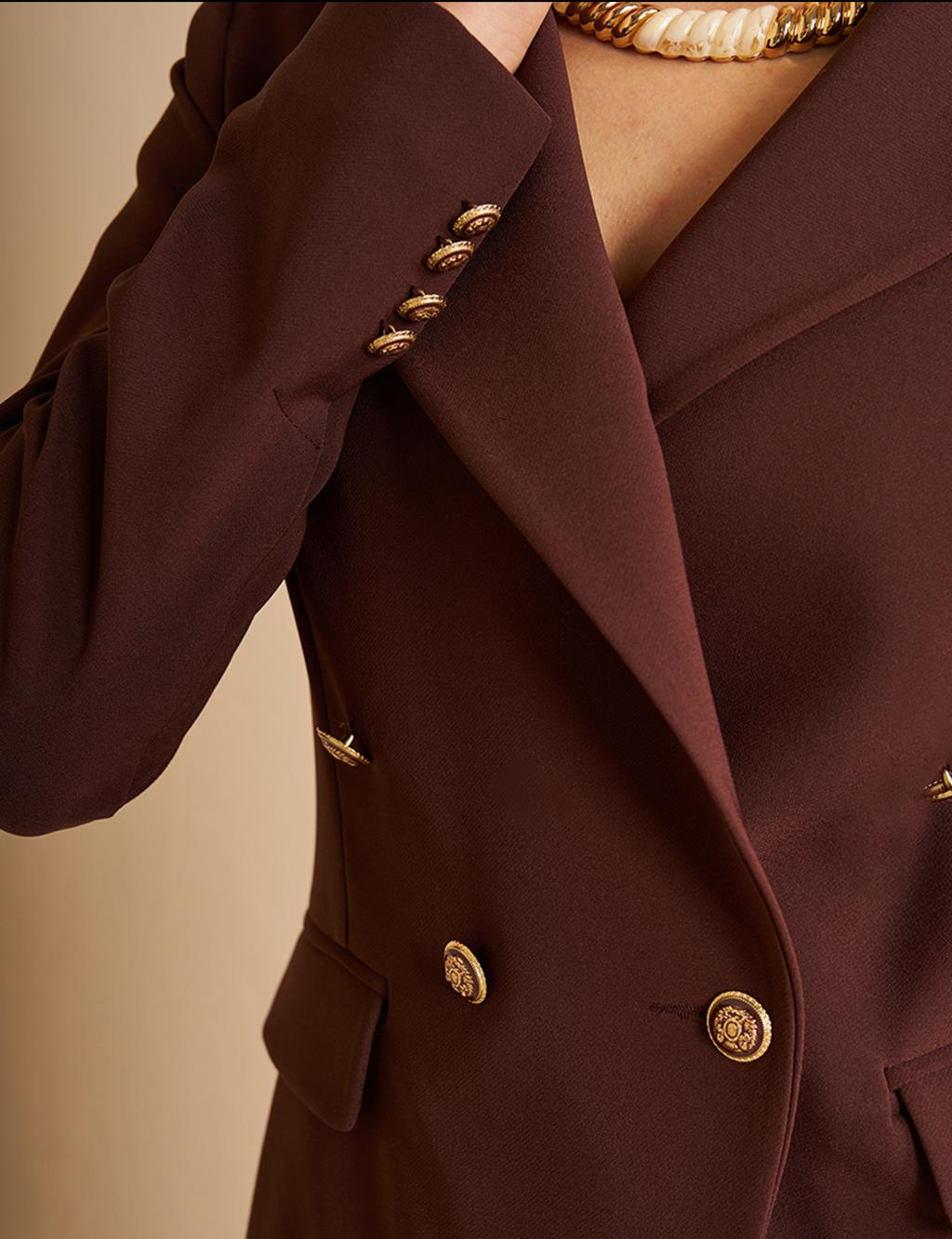 Düğmeli Blazer Ceket Koyu Kahve