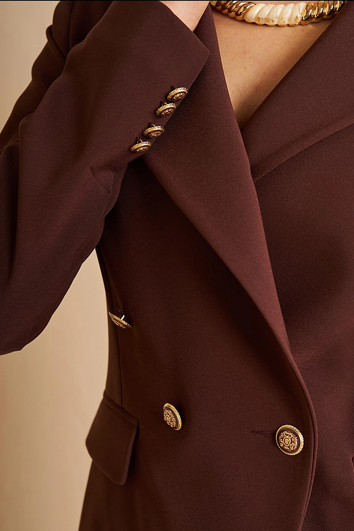 Düğmeli Blazer Ceket Koyu Kahve