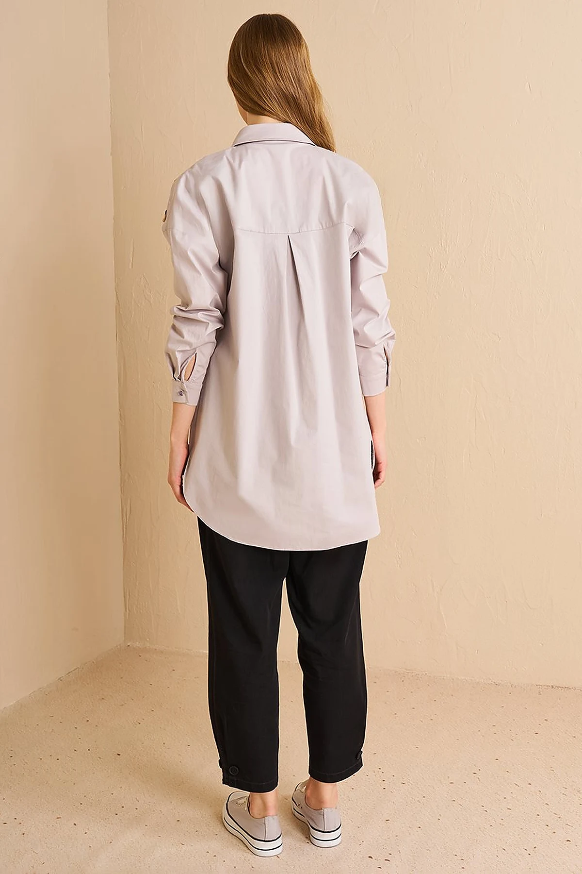 Sequin Embroidered Cotton Tunic Light Gray