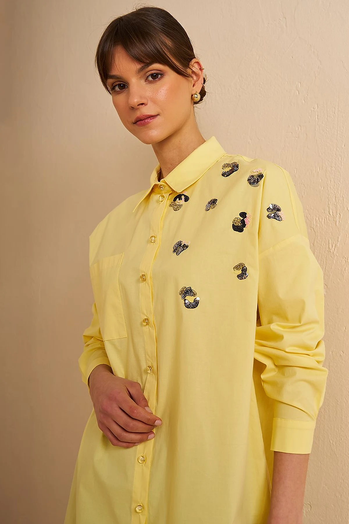 Sequin-Embellished Cotton Tunic Lemon