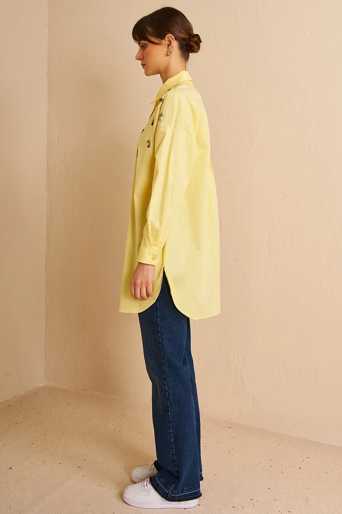 Sequin-Embellished Cotton Tunic Lemon