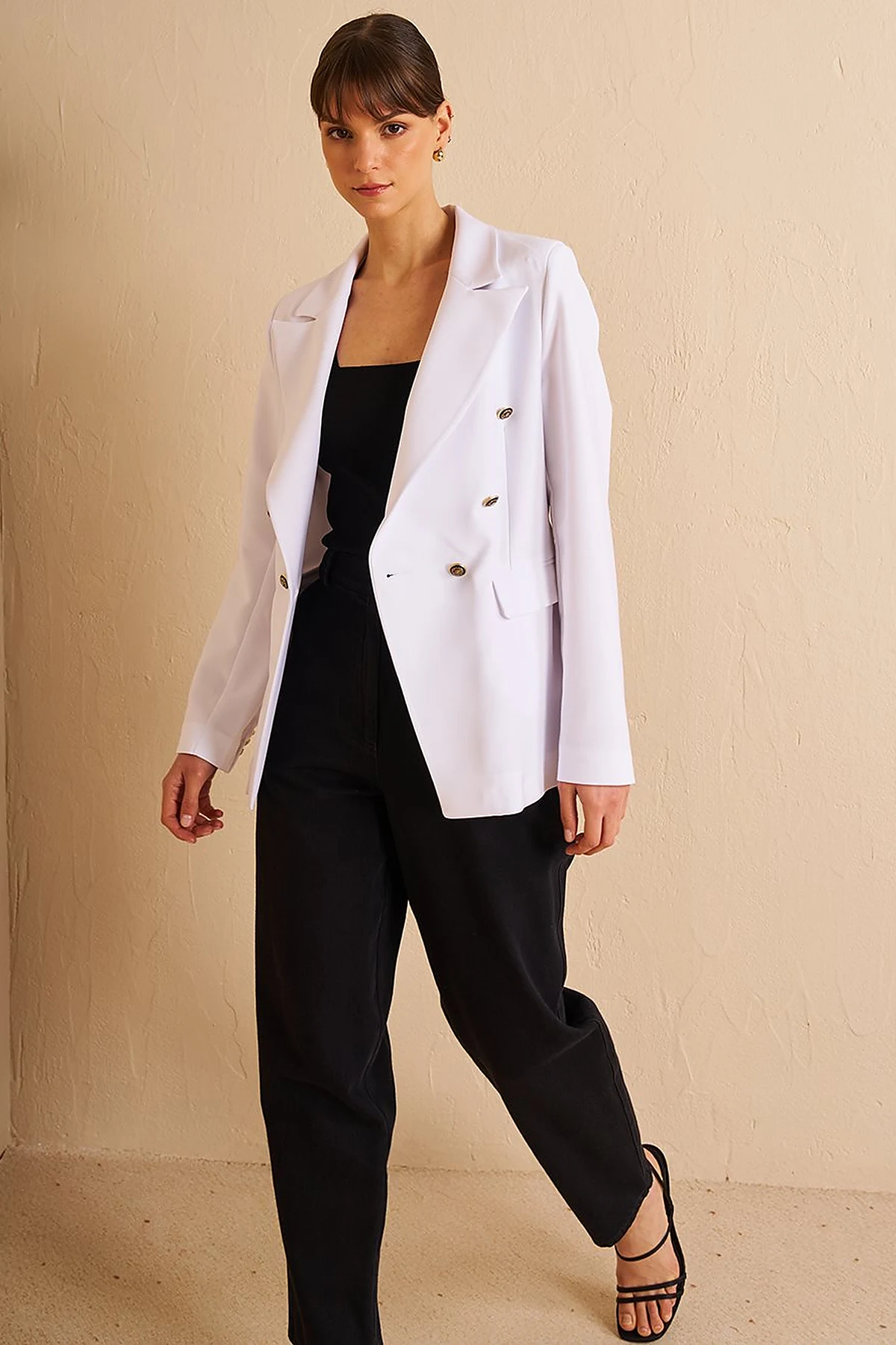 Buttoned Blazer Jacket Optic White