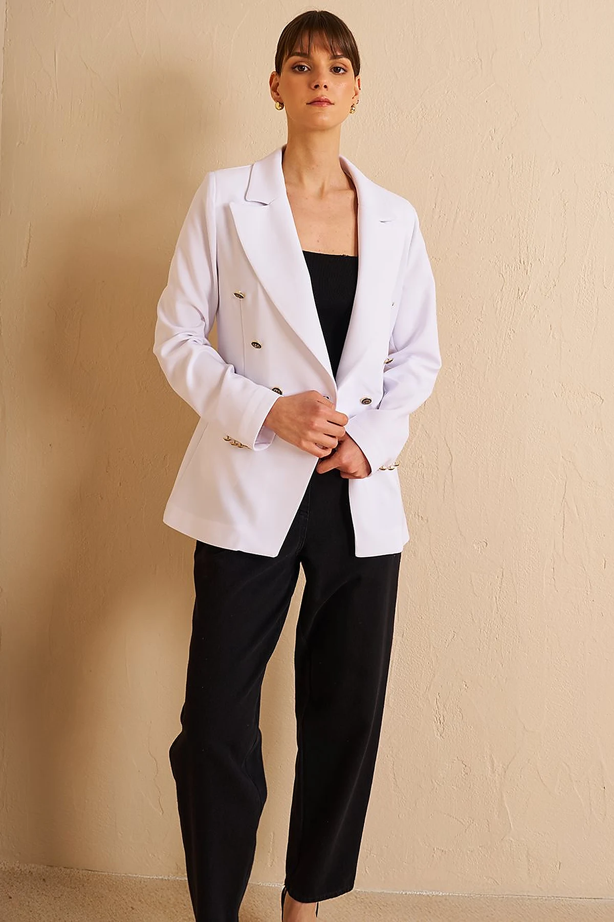 Buttoned Blazer Jacket Optic White