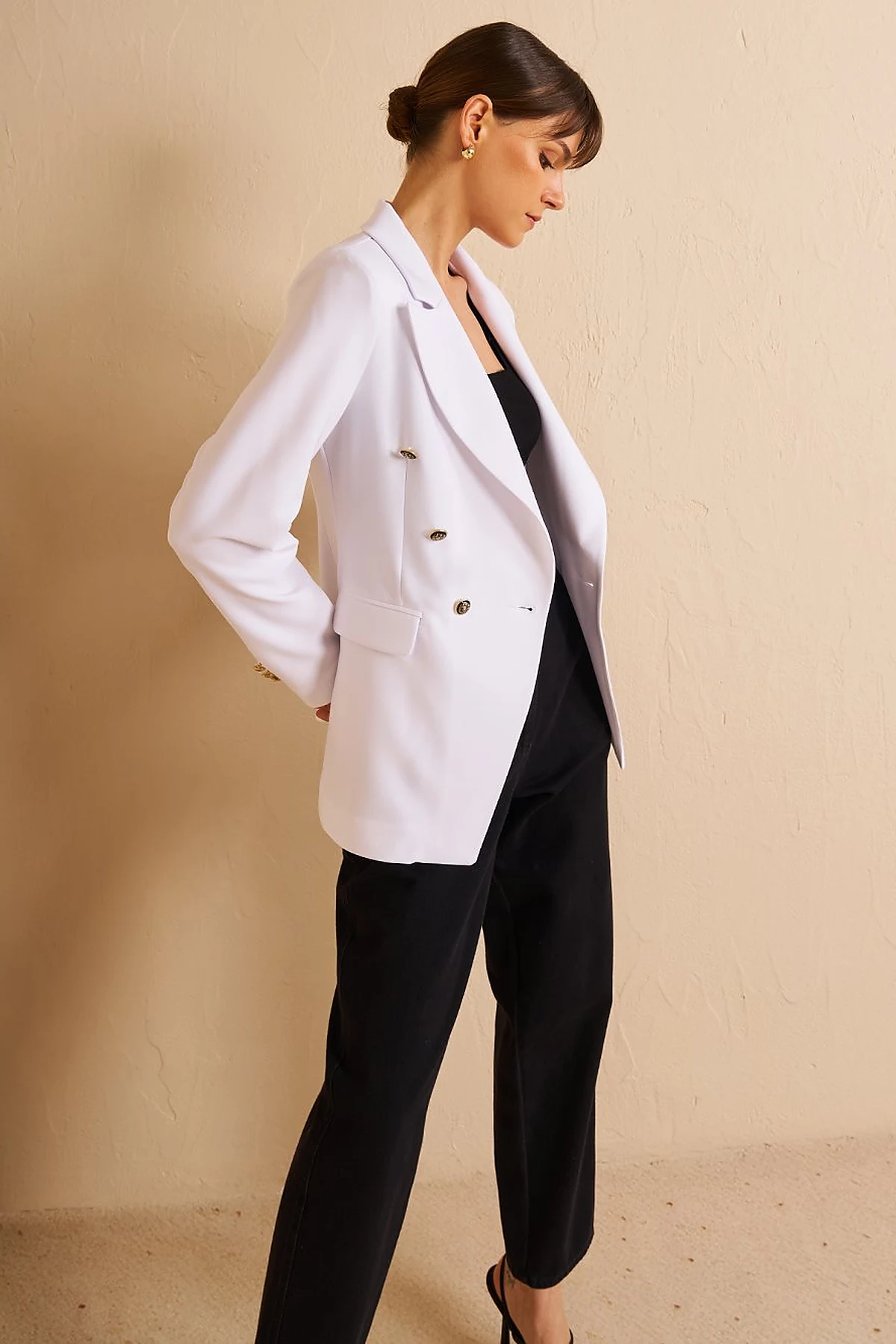 Buttoned Blazer Jacket Optic White