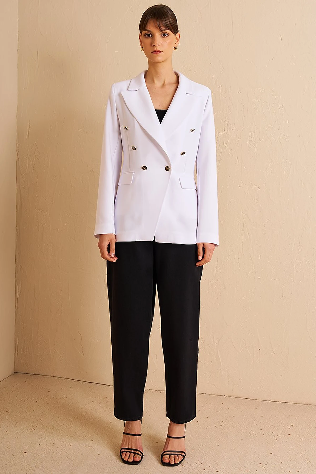 Buttoned Blazer Jacket Optic White
