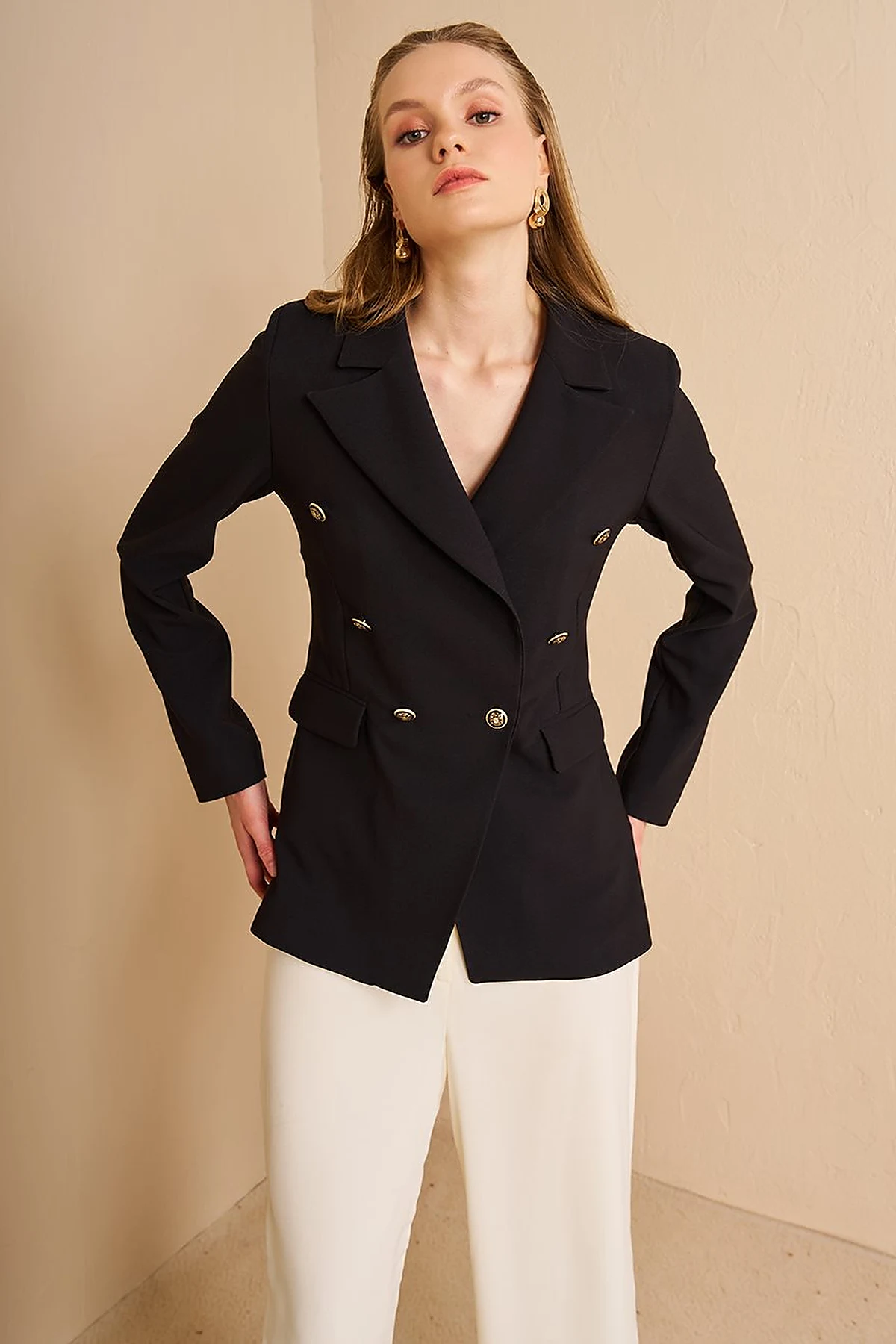 Buttoned Blazer Jacket Black