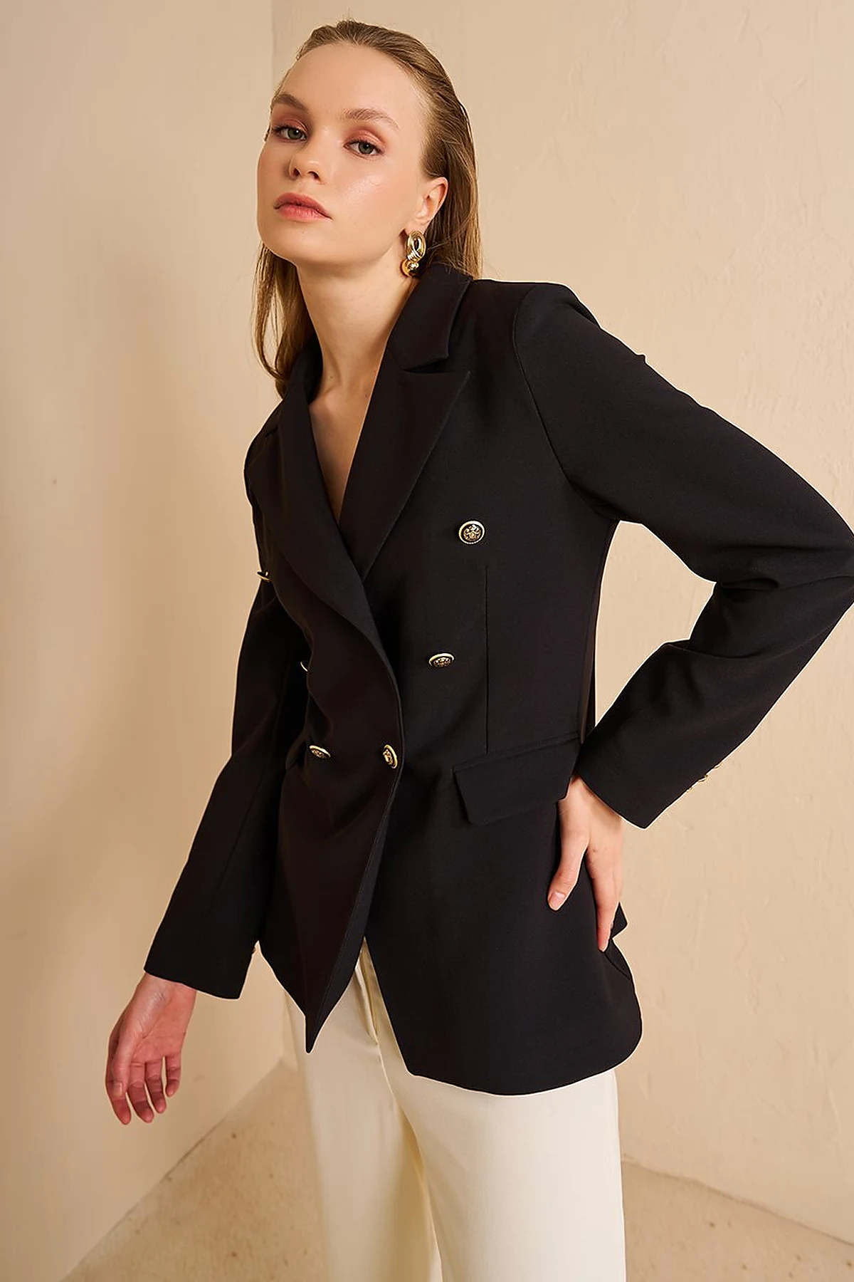 Buttoned Blazer Jacket Black