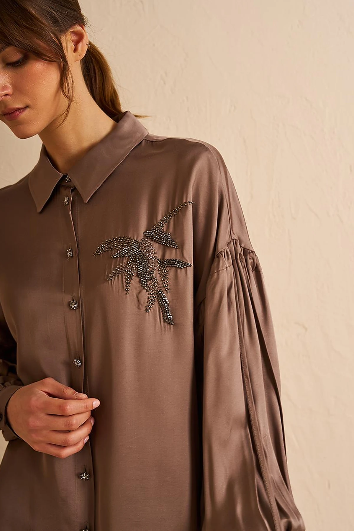 Embroidered Elegant Tunic Dark Mink