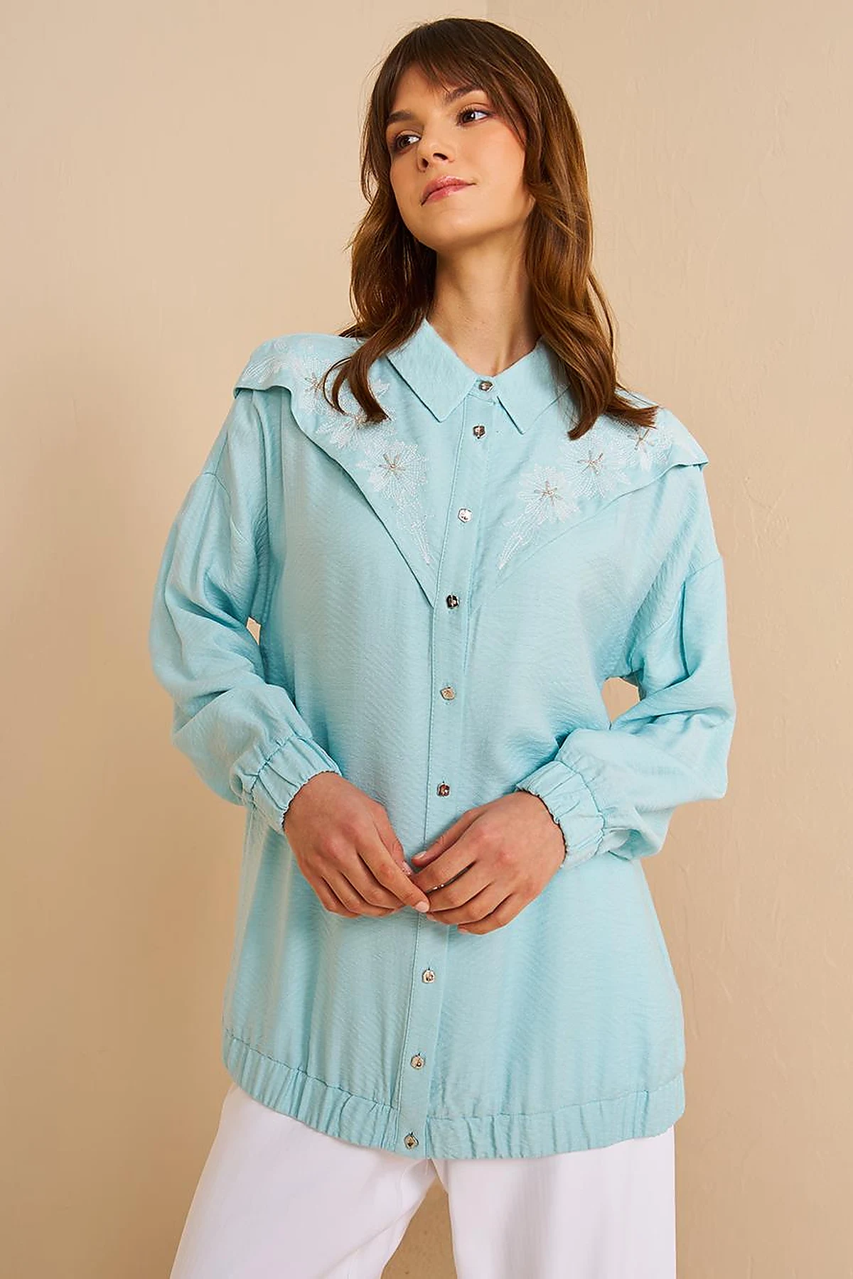 Embroidered Viscose Tunic Nile Green
