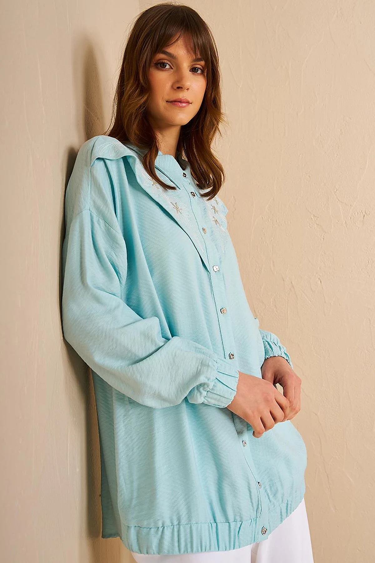 Embroidered Viscose Tunic Nile Green