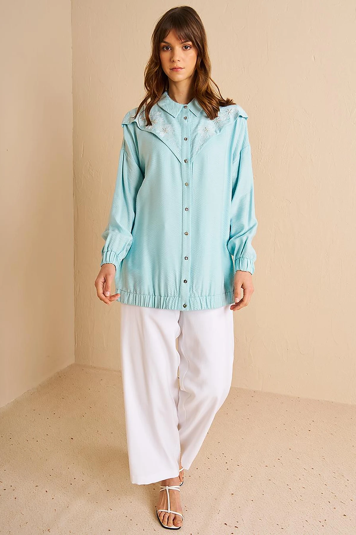 Embroidered Viscose Tunic Nile Green