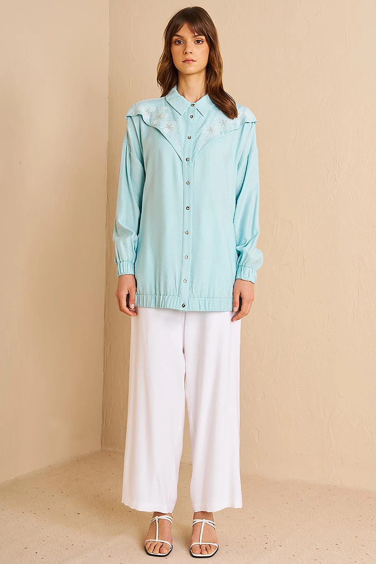 Embroidered Viscose Tunic Nile Green