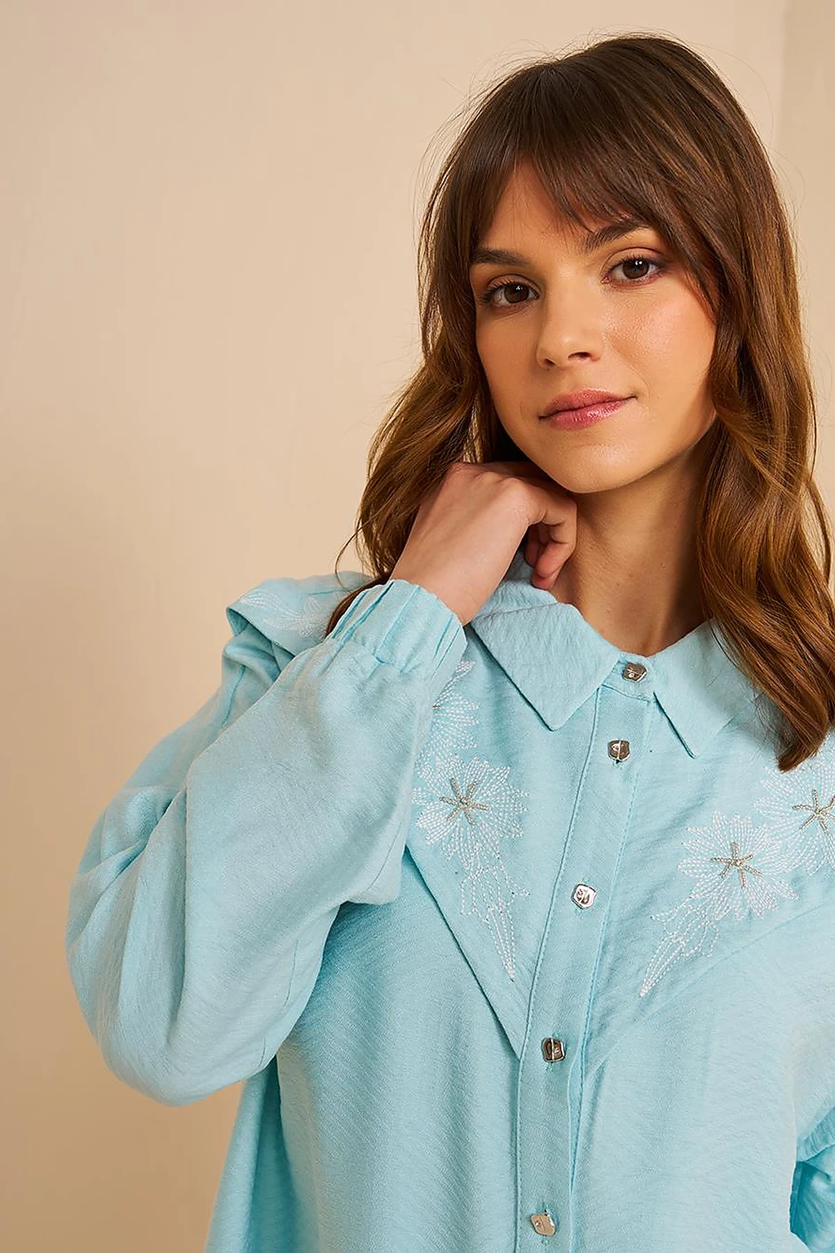 Embroidered Viscose Tunic Nile Green