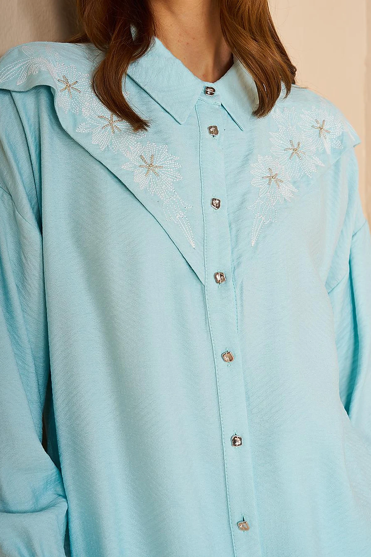 Embroidered Viscose Tunic Nile Green