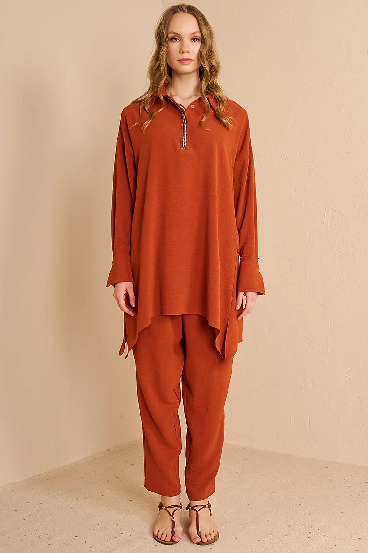 Stripe Detailed Two Piece Suit Brick