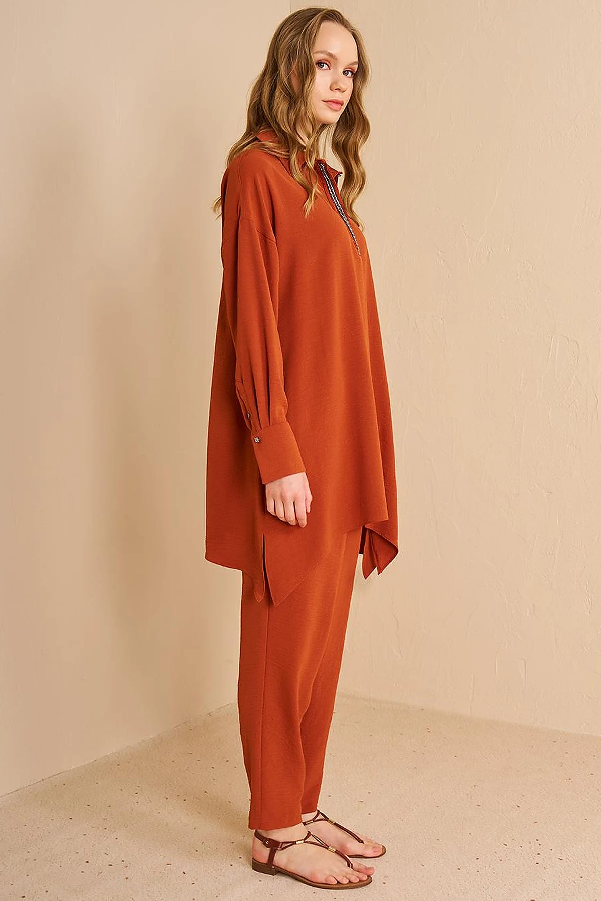 Stripe Detailed Two Piece Suit Brick
