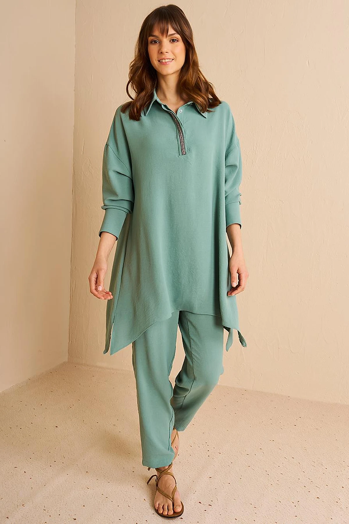 Stripe Detailed Two Piece Suit Mint