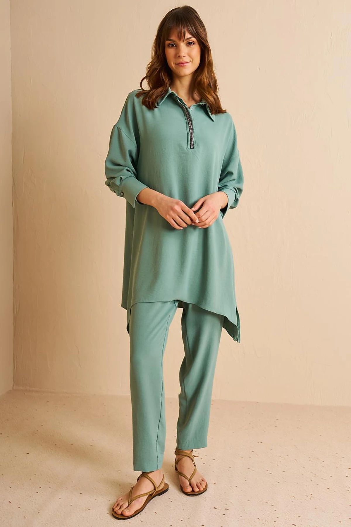 Stripe Detailed Two Piece Suit Mint