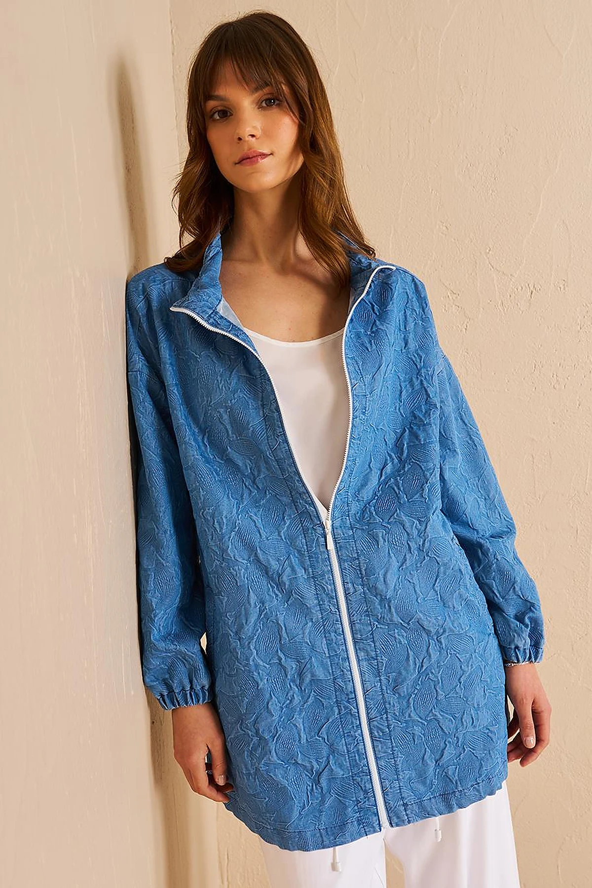 Drawstring Neck Denim-Effect Tunic Indigo