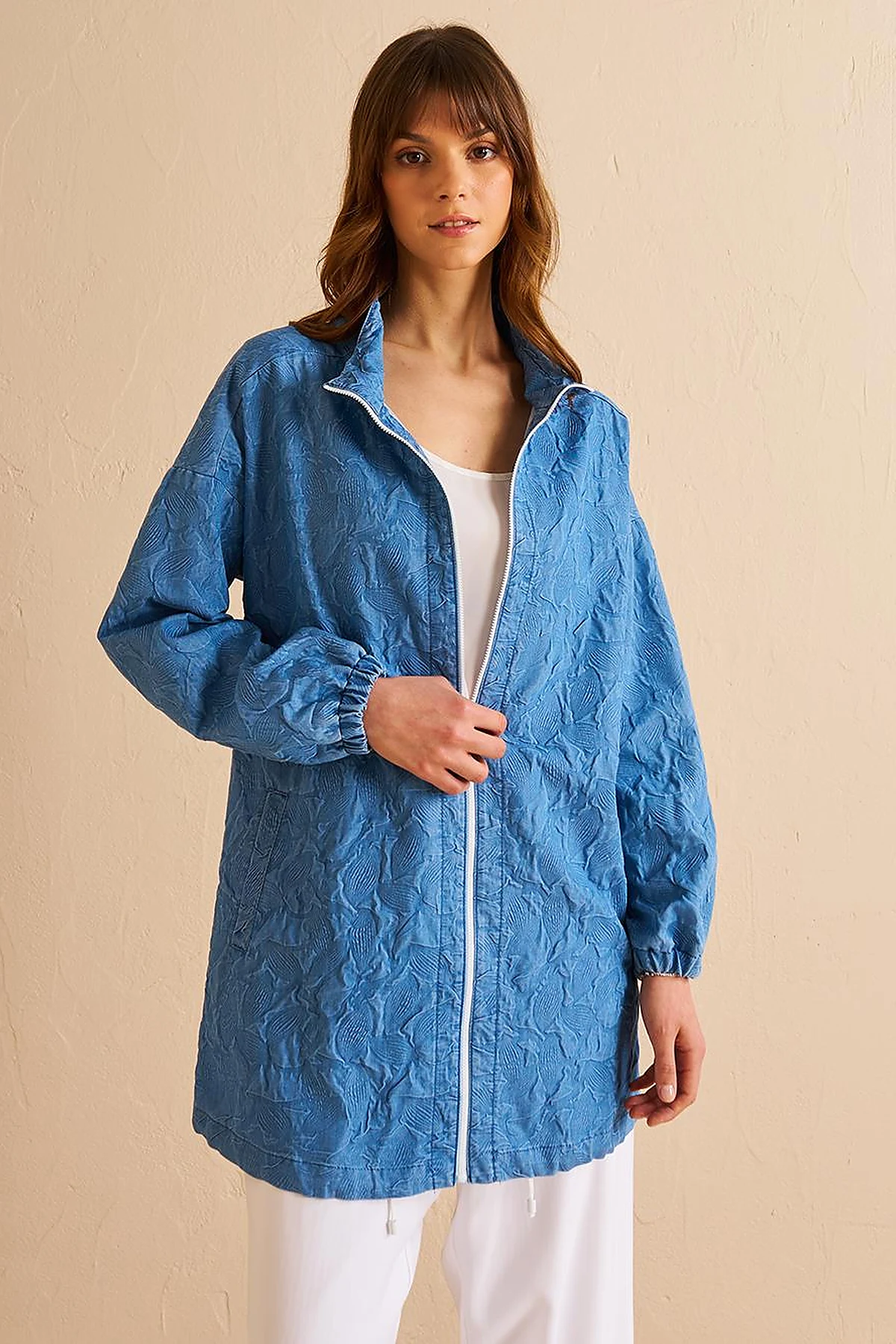 Drawstring Neck Denim-Effect Tunic Indigo