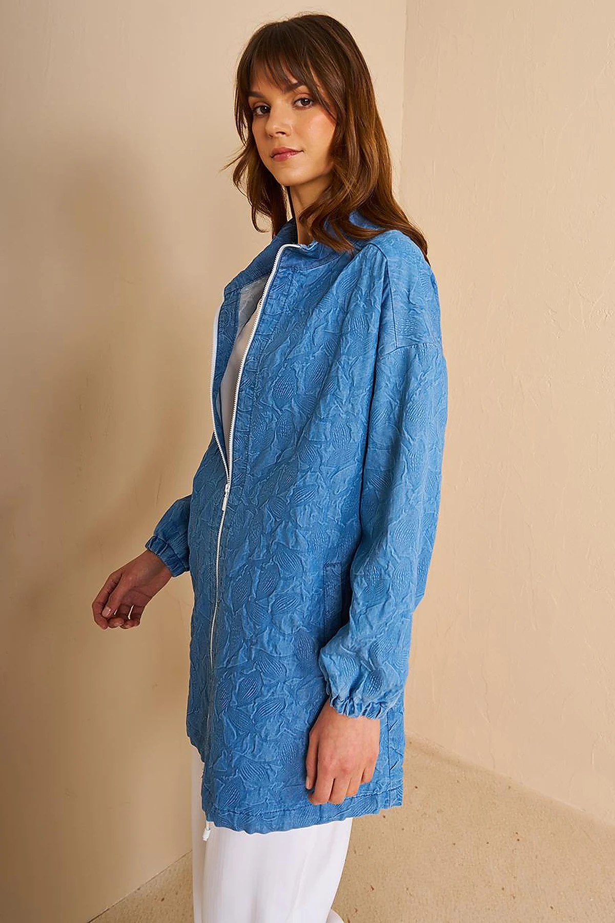 Drawstring Neck Denim-Effect Tunic Indigo