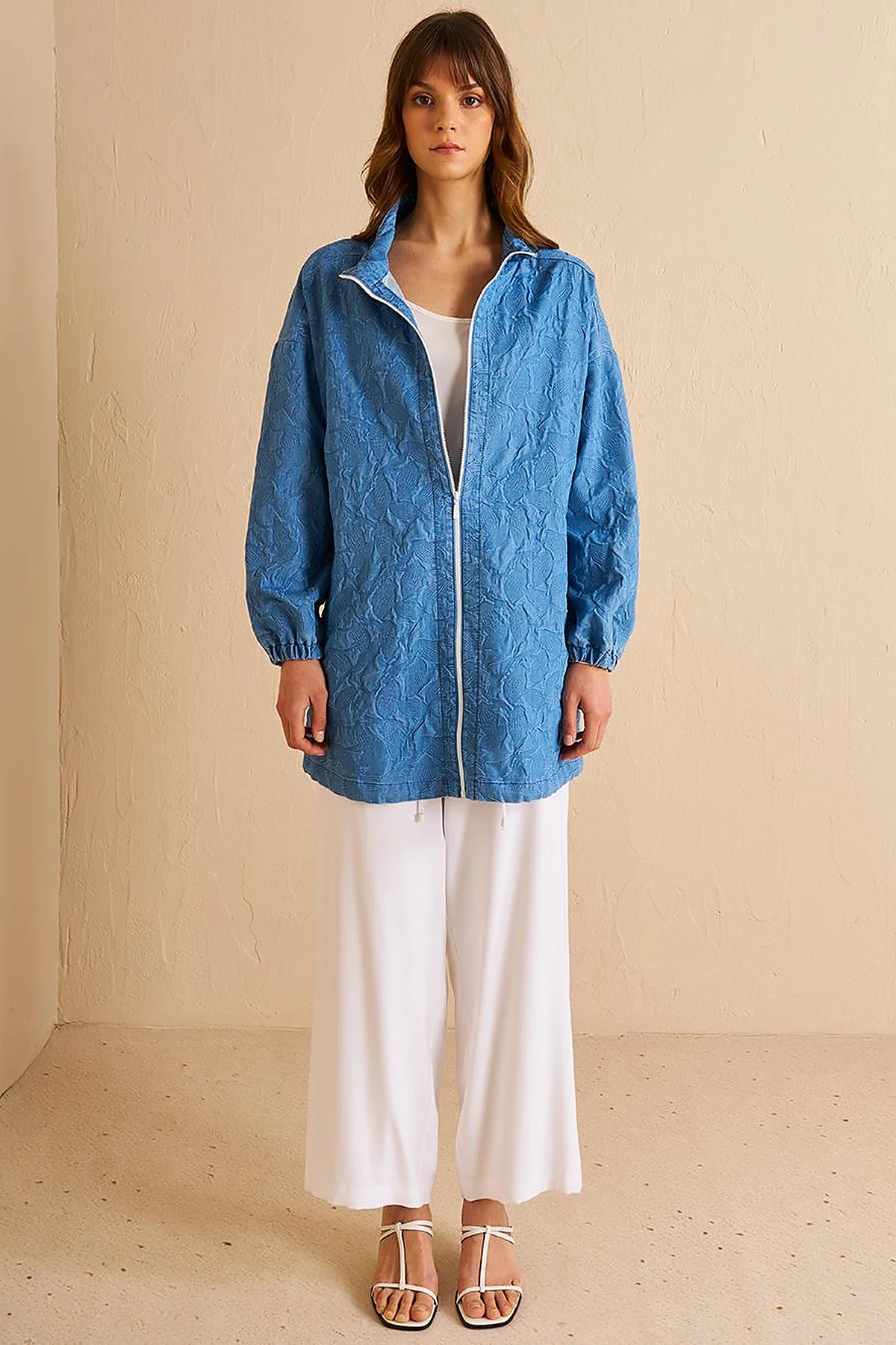 Drawstring Neck Denim-Effect Tunic Indigo