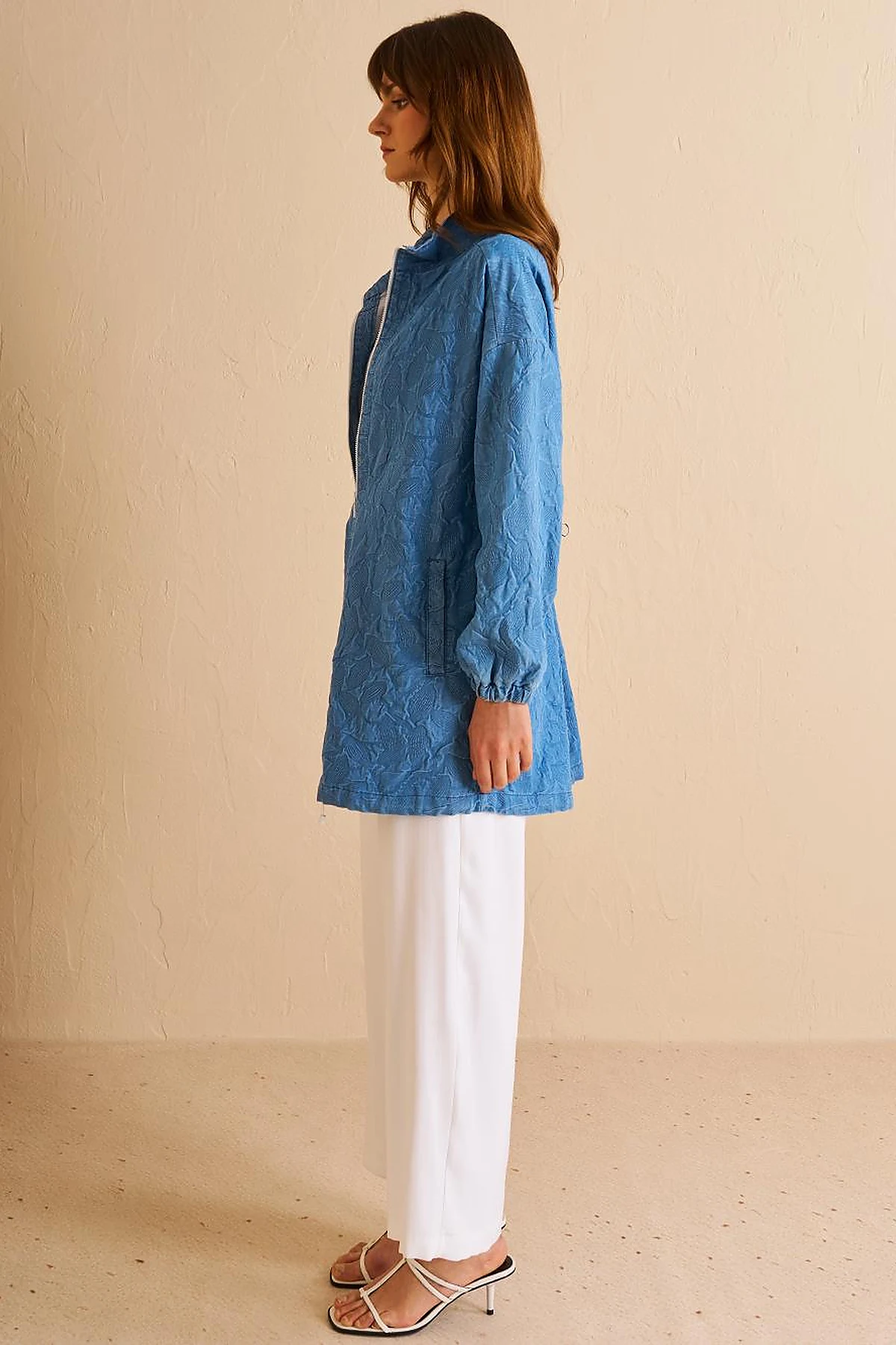 Drawstring Neck Denim-Effect Tunic Indigo