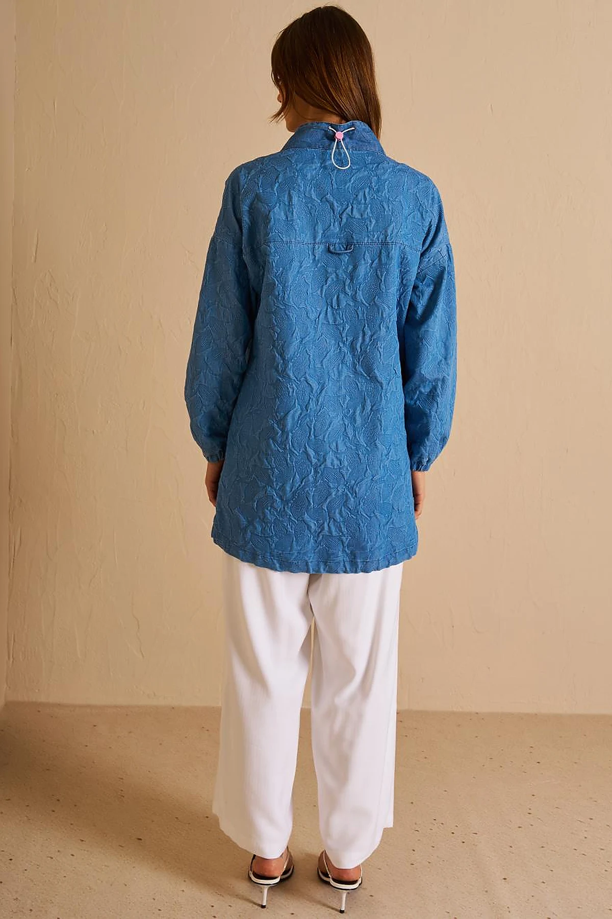 Drawstring Neck Denim-Effect Tunic Indigo
