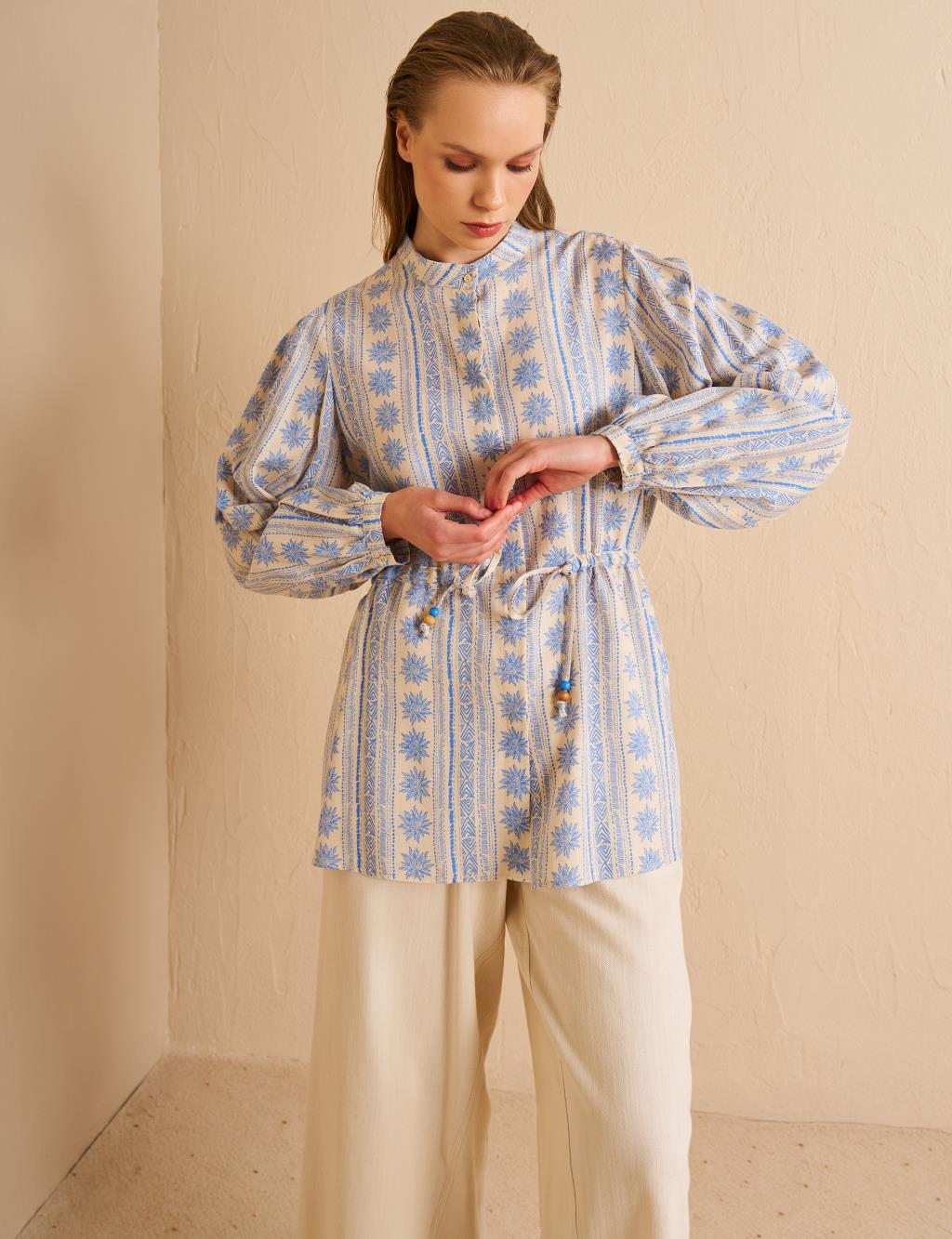 Vintage Patterned Blouse Dust Smoke
