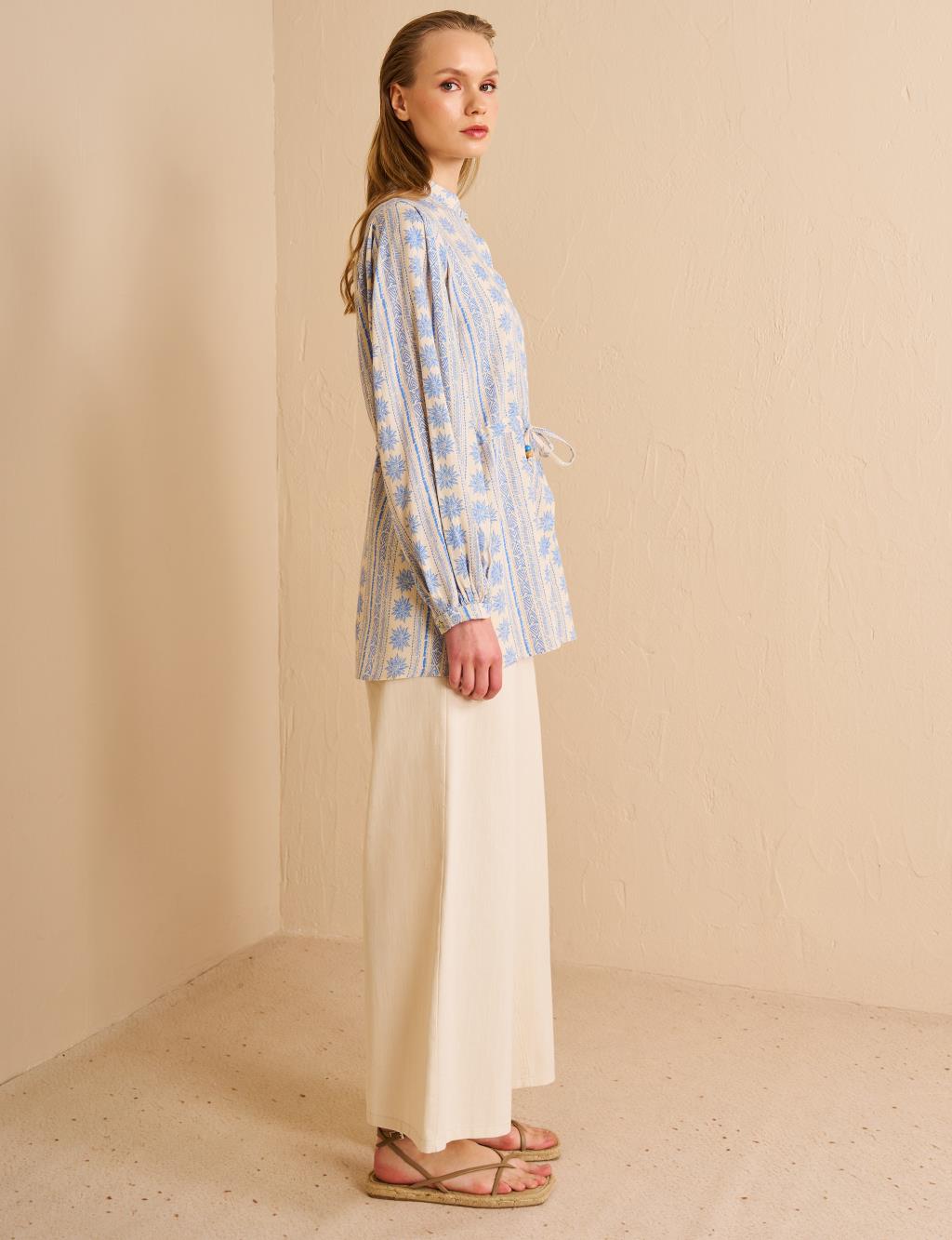 Vintage Patterned Blouse Dust Smoke