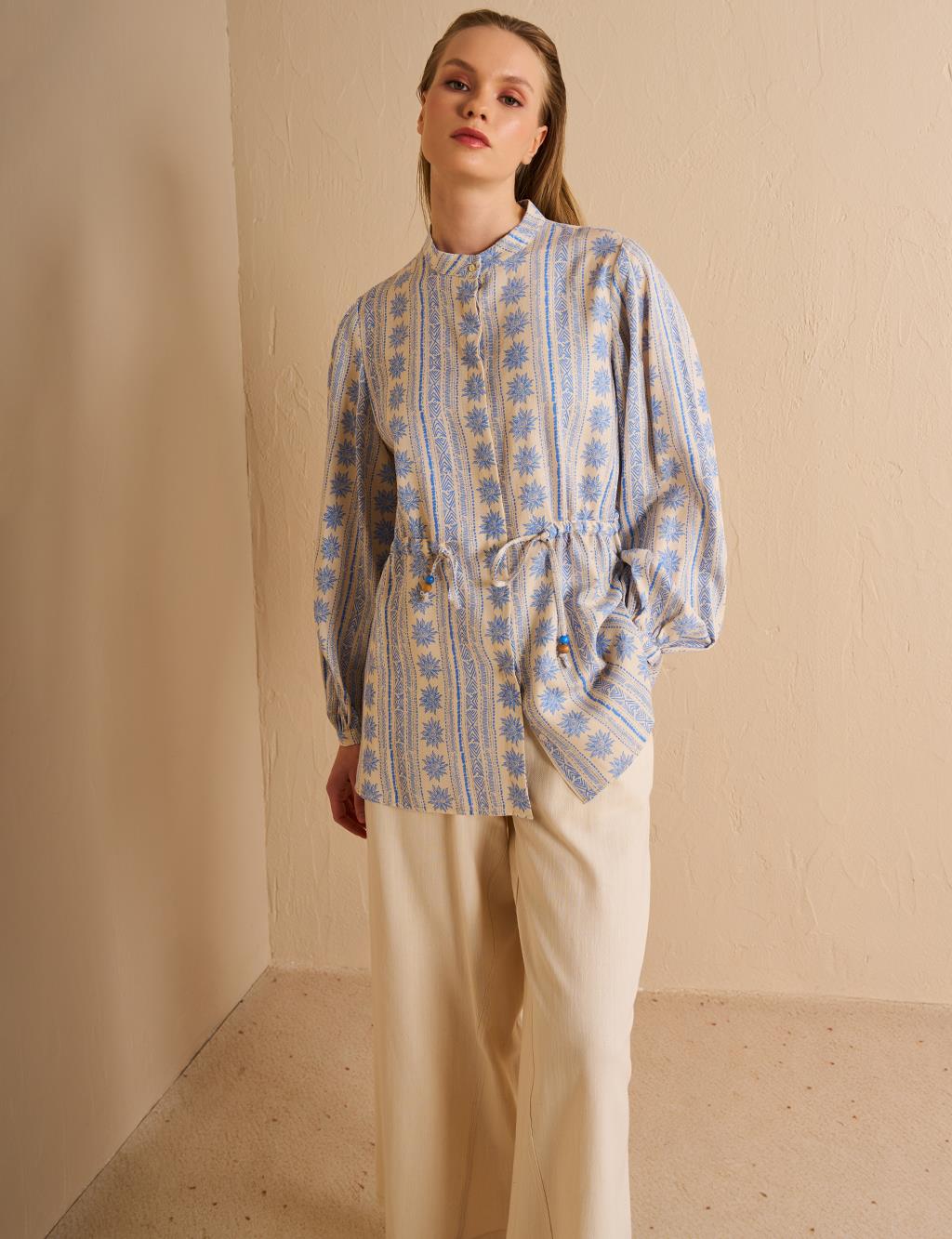 Vintage Patterned Blouse Dust Smoke