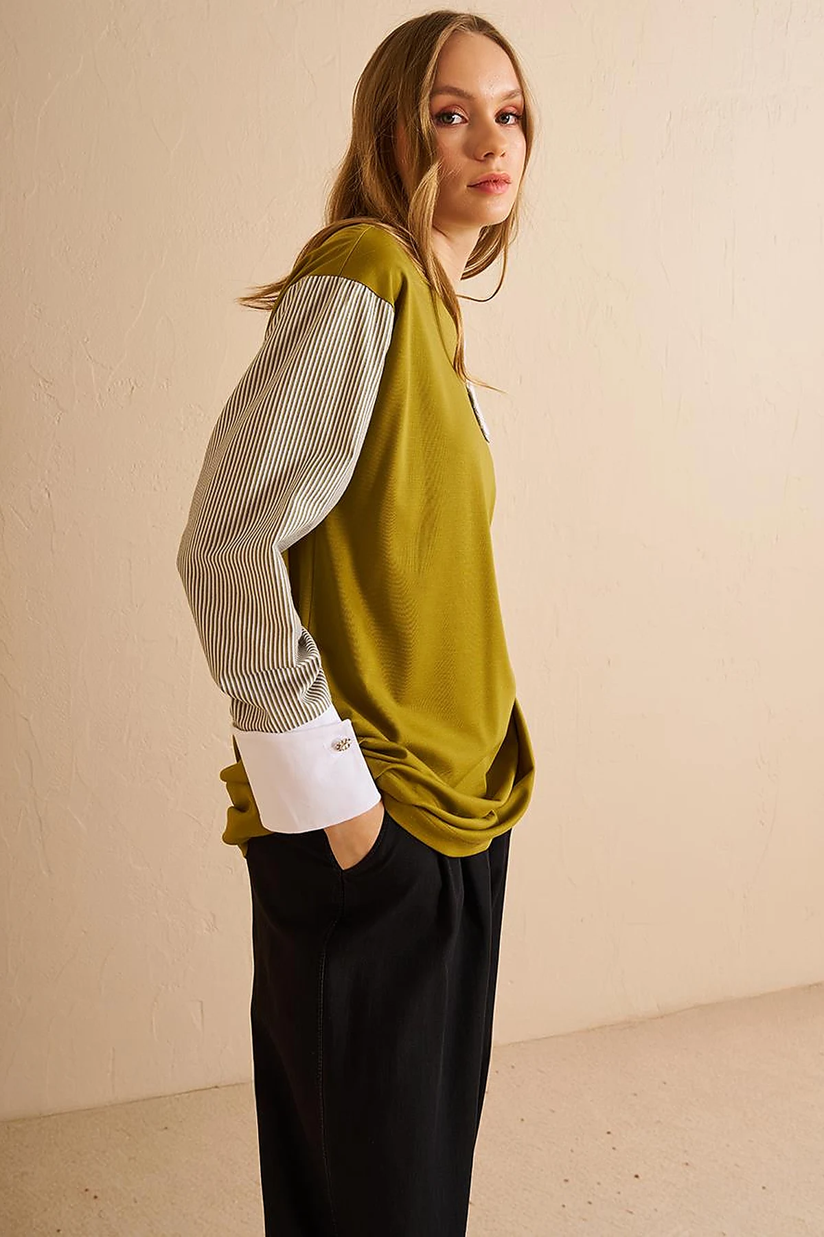 Floral Appliqué Jersey Tunic Khaki
