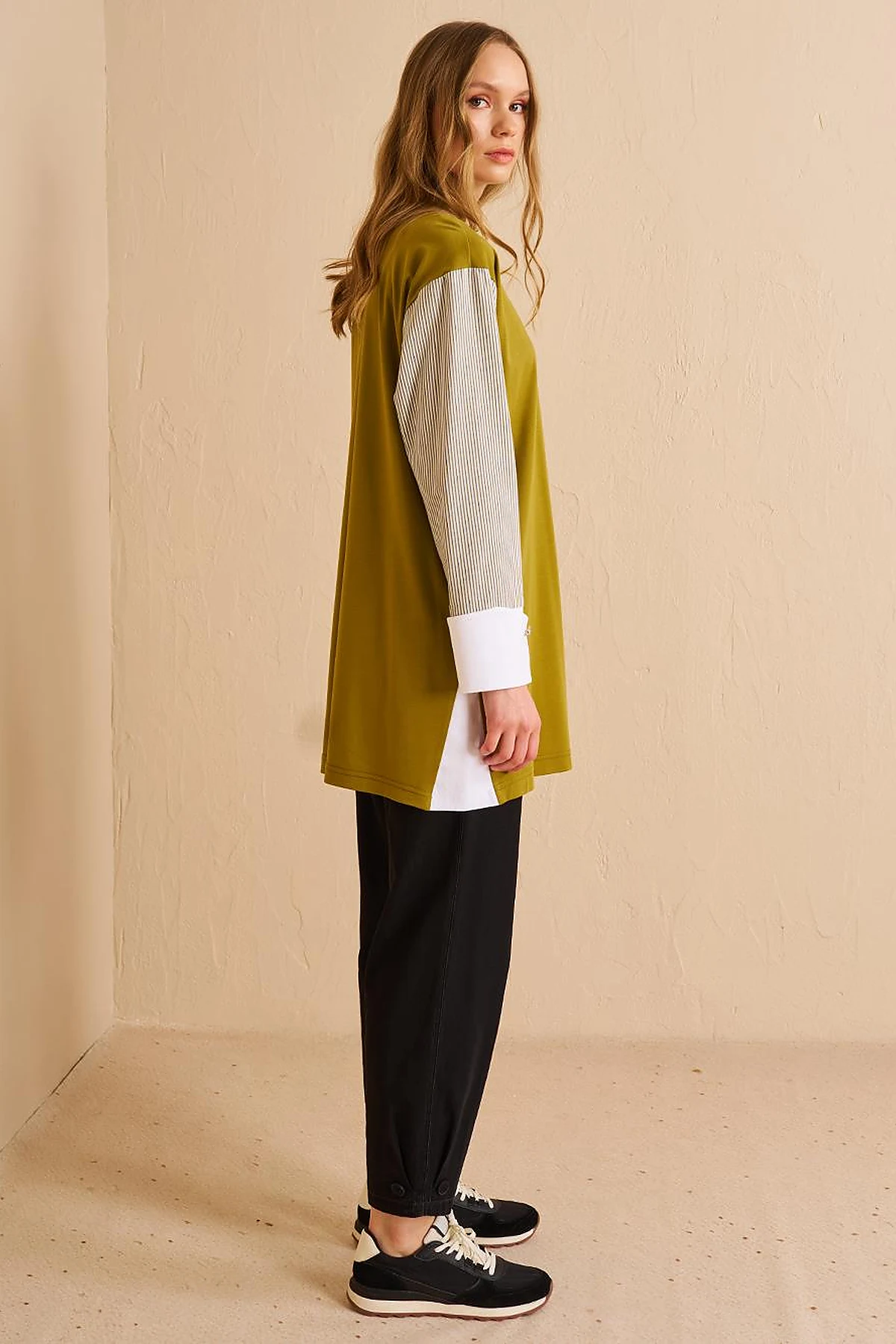 Floral Appliqué Jersey Tunic Khaki