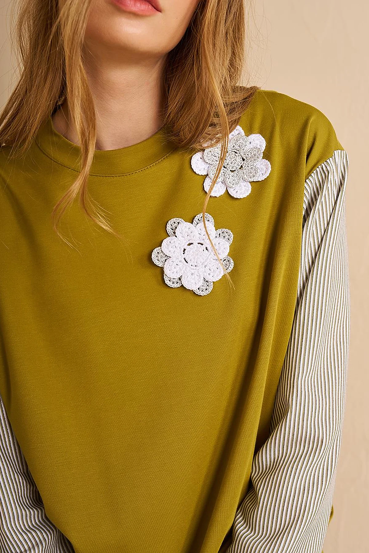 Floral Appliqué Jersey Tunic Khaki