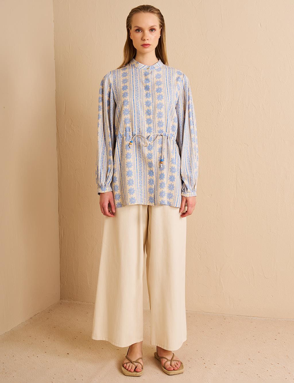 Vintage Patterned Blouse Dust Smoke