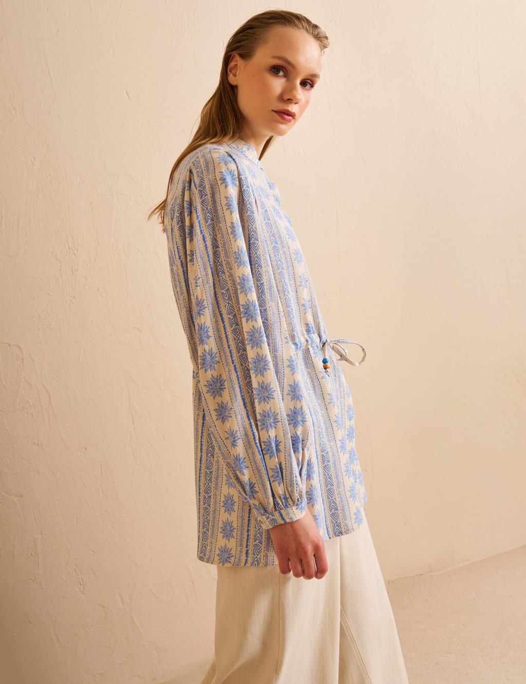 Vintage Patterned Blouse Dust Smoke