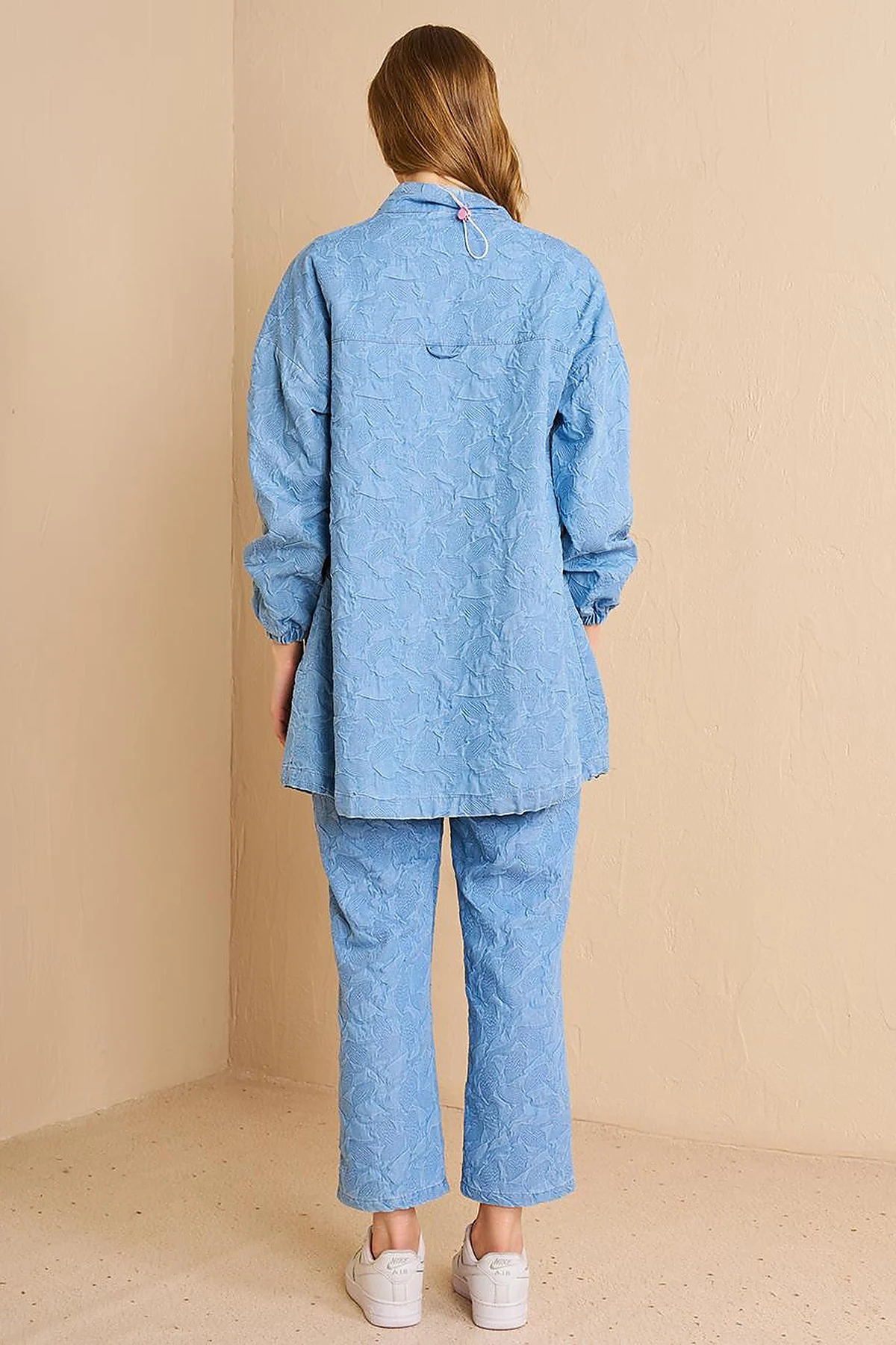 Drawstring Neck Denim-Effect Tunic Blue