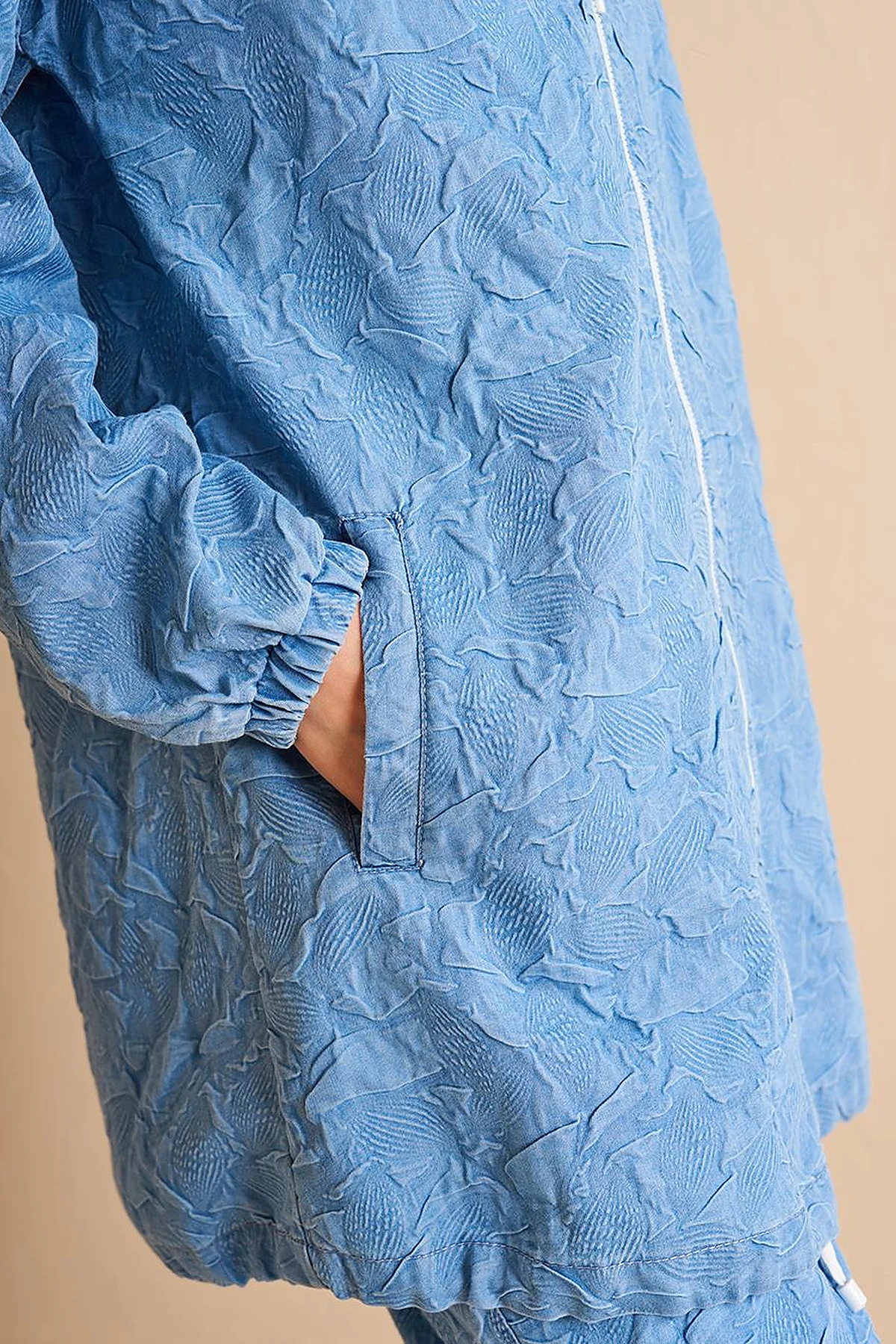 Drawstring Neck Denim-Effect Tunic Blue