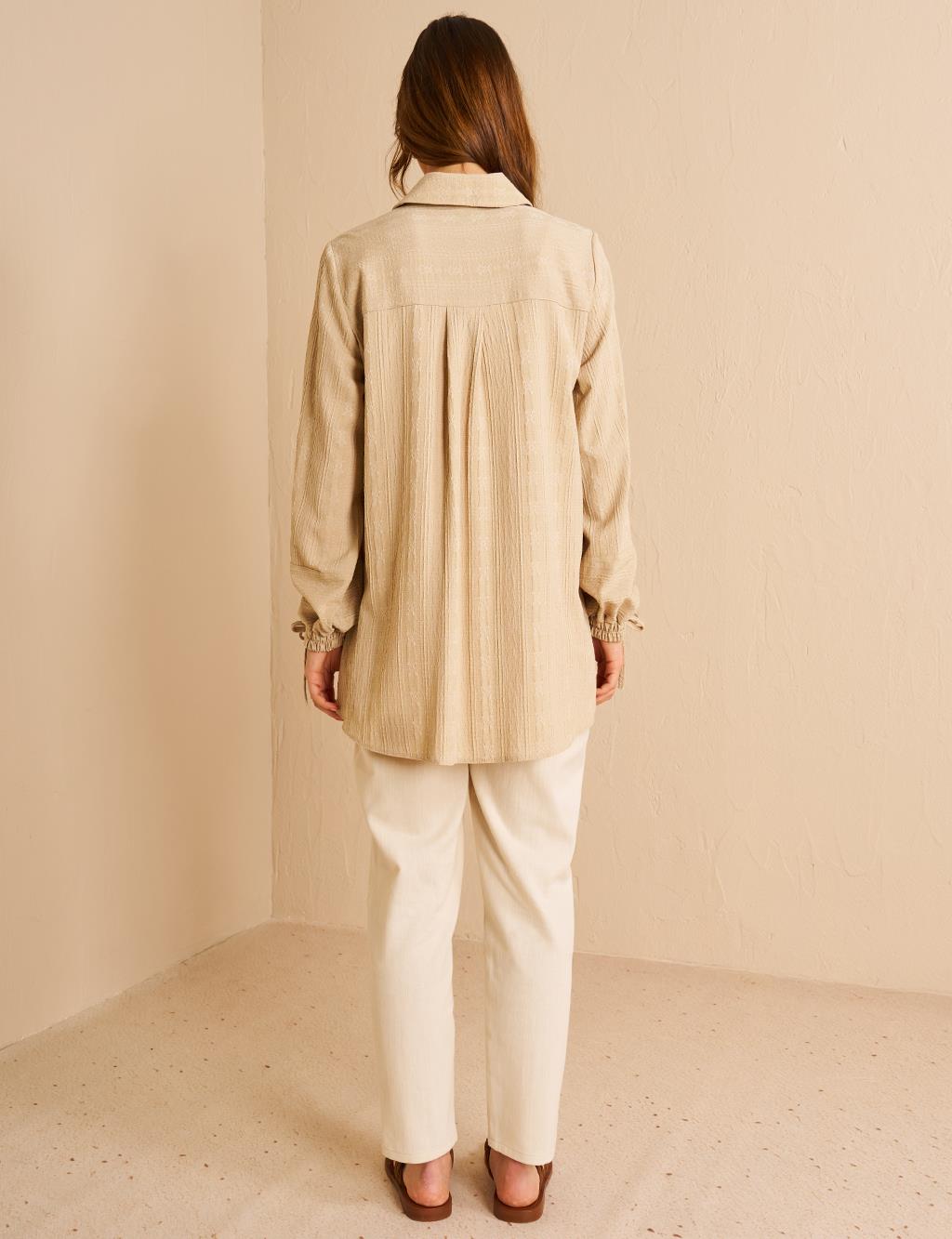 Hidden Embossed Placket Tunic Cream