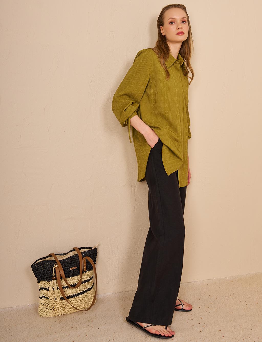 Hidden Embossed Placket Tunic Khaki