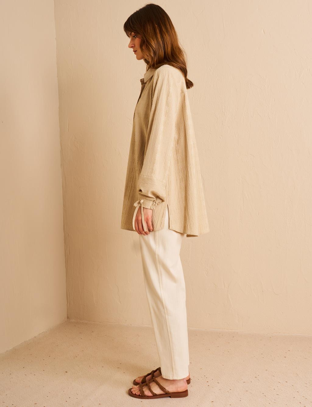Hidden Embossed Placket Tunic Cream