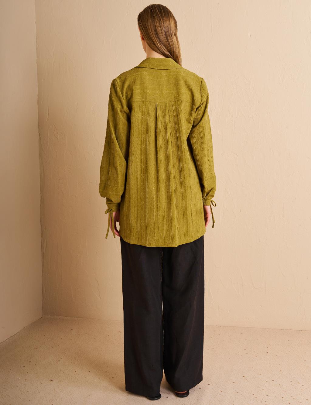 Hidden Embossed Placket Tunic Khaki